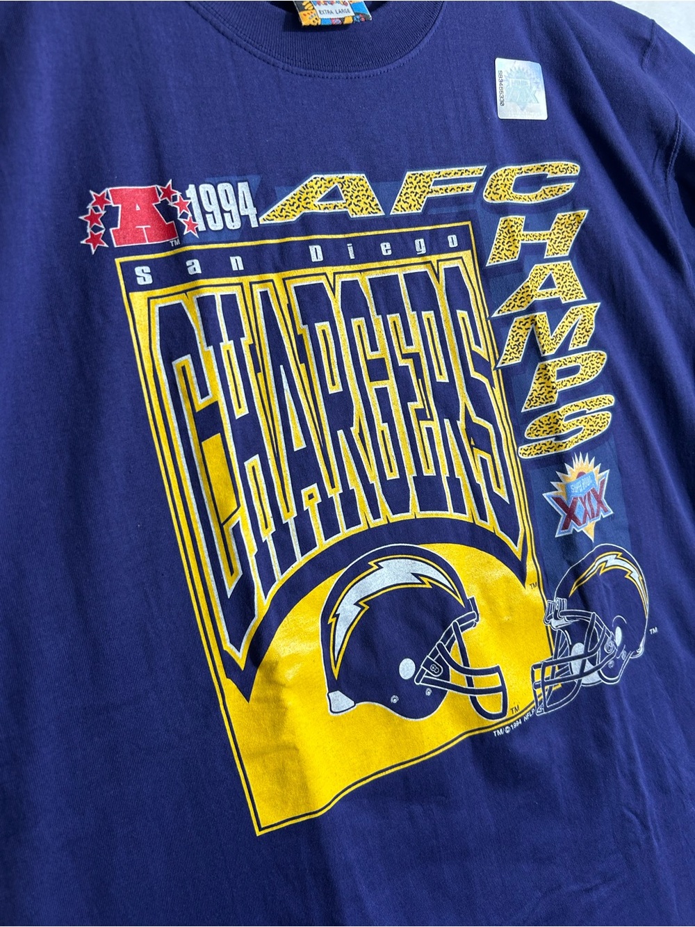 Vintage Super Bowl Licensed San Diego Chargers Navy 1994 AFC Champs T-Shirt